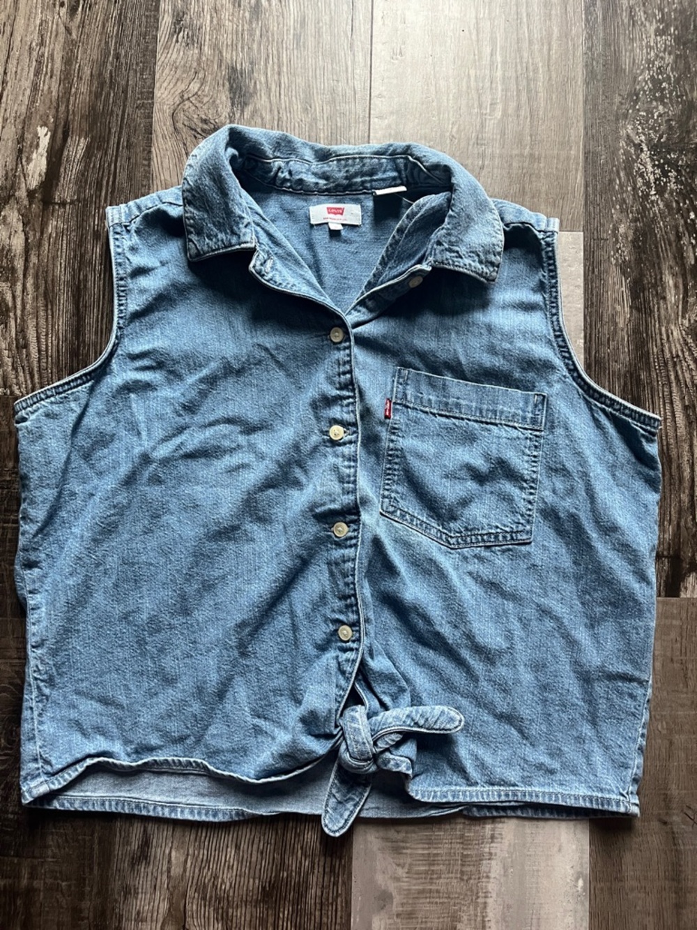 Levi's Denim Blue Sleeveless Denim Tie-Front Top